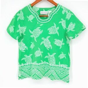 Alfred Dunner Bahama Bay Green Turtle Print U Neckline Women's Size Petite Small